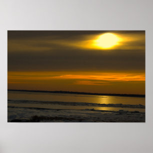 Winter-Sonnenuntergang-Wasserlandschaft-Poster Poster