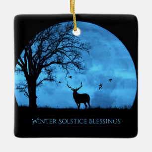 Winter-Sonnenwende-Elch- und Mond-Segen Keramikornament