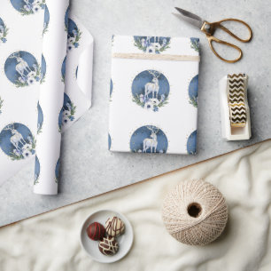 Winter-Sonnenwende-Feiertag Hirsch Blau Weiß Weihn Geschenkpapier