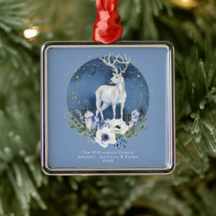 Winter-Sonnenwende-Feiertag Hirsch Blau Weiß Weihn Ornament Aus Metall