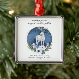 Winter-Sonnenwende-Feiertag Hirsch Blau Weiß Weihn Ornament Aus Metall