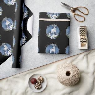Winter-Sonnenwende-Feiertag Hirsch Blau Weiße Weih Geschenkpapier