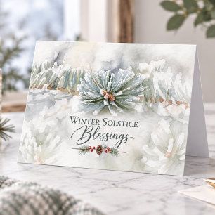 Winter-Sonnenwende-Segnungen Frostige Immergrüne Feiertagskarte