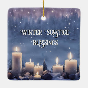 Winter-Sonnenwende-Yule-Kerzen im Schnee Keramikornament