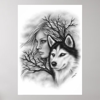 Winter Souls Wolf Husky Girl Poster