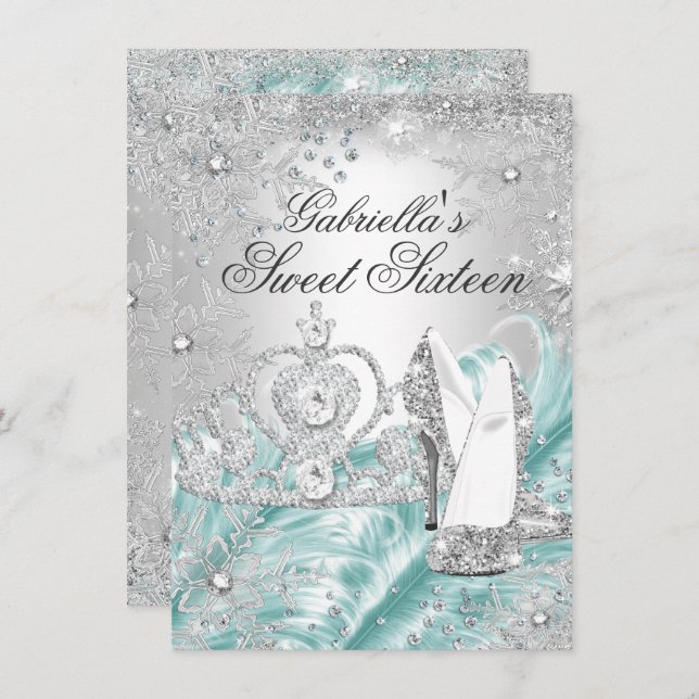Winter Sparkle Snowflake Blue Sweet 16 Einladung (Vorne/Hinten)