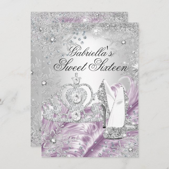 Winter Sparkle Snowflake Pink Sweet 16 Einladung (Vorne/Hinten)