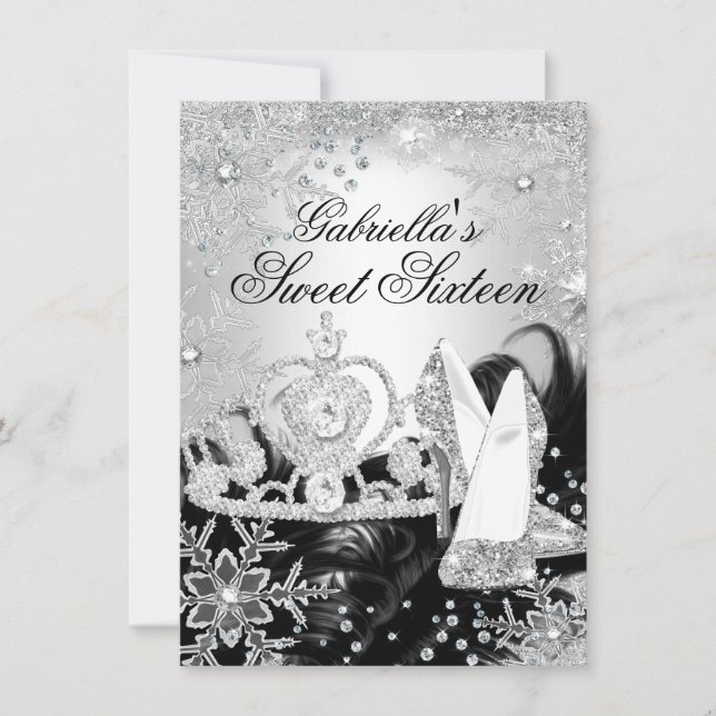 Winter Sparkle Snowflake Silver Sweet 16 Einladung (Vorderseite)