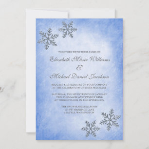 Winter Sparkle Snowflakes Blue Wedding Einladungen