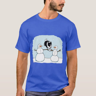 Winter-Spaß Border Collie mit Schneemännern Süßer  T-Shirt