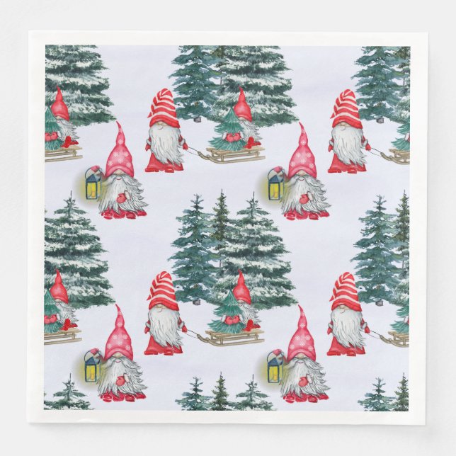 Winter-Spaß-Gnome Serviette (Vorderseite)