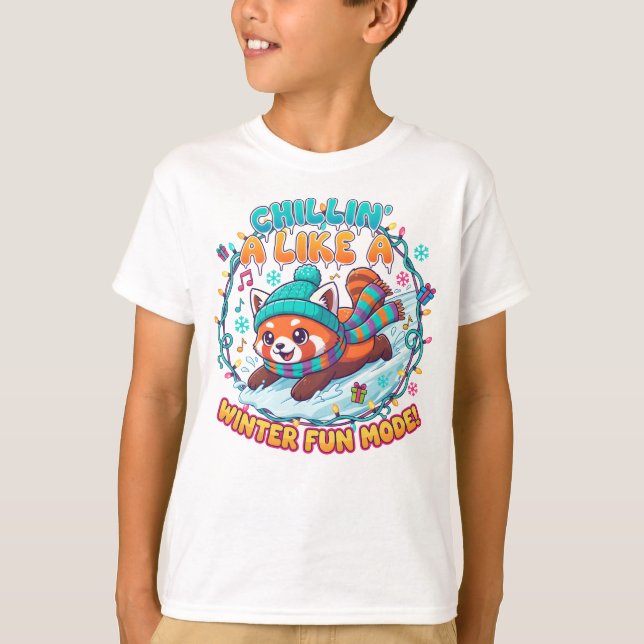 Winter-Spaß-Modus Roter Panda T-Shirt (Vorderseite)