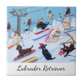 Winter-Spaß Ski fahrendes Labradors Fliese