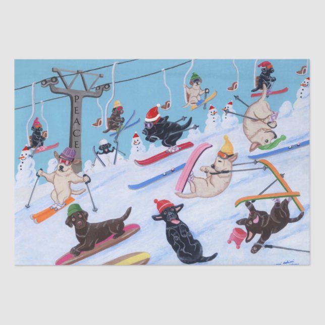 Winter-Spaß-Skifahren-Weihnachten Labradors Seidenpapier (Vorderseite)