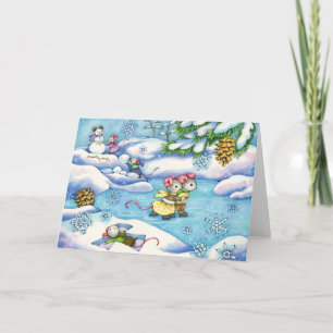 Winter-Spaß - süße Mäusekunstkarte Karte