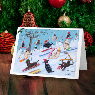 Winter-Spaß-Weihnachtenski fahrende Labradors Feiertagskarte