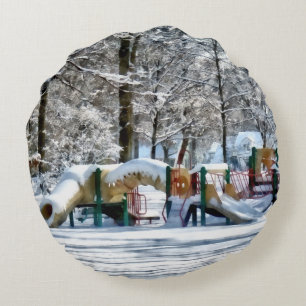 Winter Spielplatz Rundes Kissen