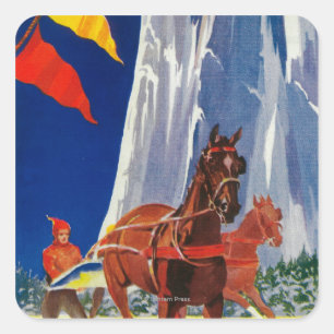 Winter-Sport bei Yosemite PosterYosemite, CA Quadratischer Aufkleber