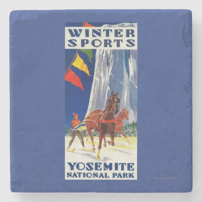 Winter-Sport bei Yosemite PosterYosemite, CA Steinuntersetzer (Vorderseite)