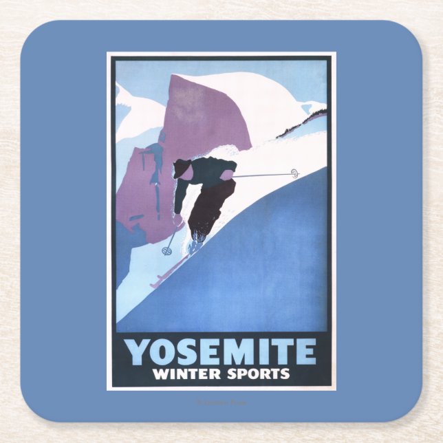 Winter-Sport-Ski fahrendes förderndes Plakat Rechteckiger Pappuntersetzer (Vorderseite)