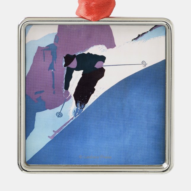 Winter-Sport-Ski fahrendes förderndes Plakat Silbernes Ornament (Vorne)