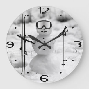 Winter Sport Skilodge Schneemann Große Wanduhr
