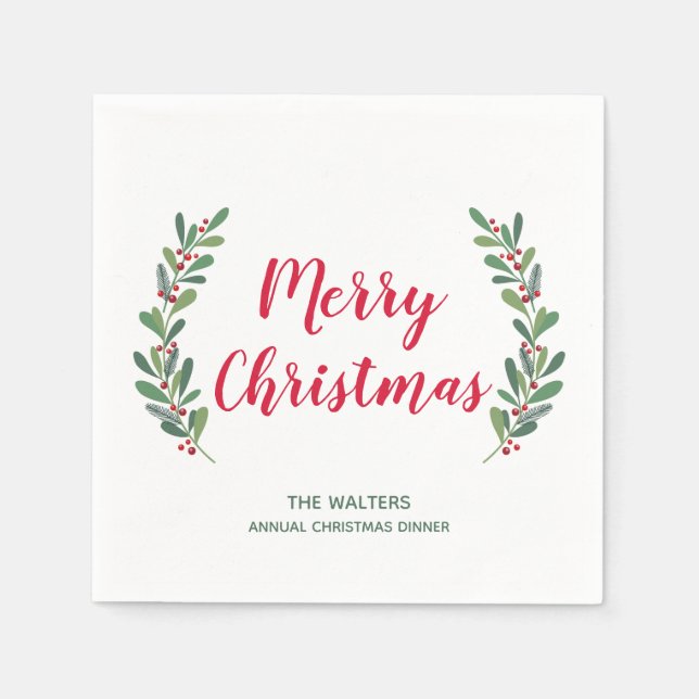 Winter Sprigs Weihnachtscocktail Napkin Serviette (Vorderseite)