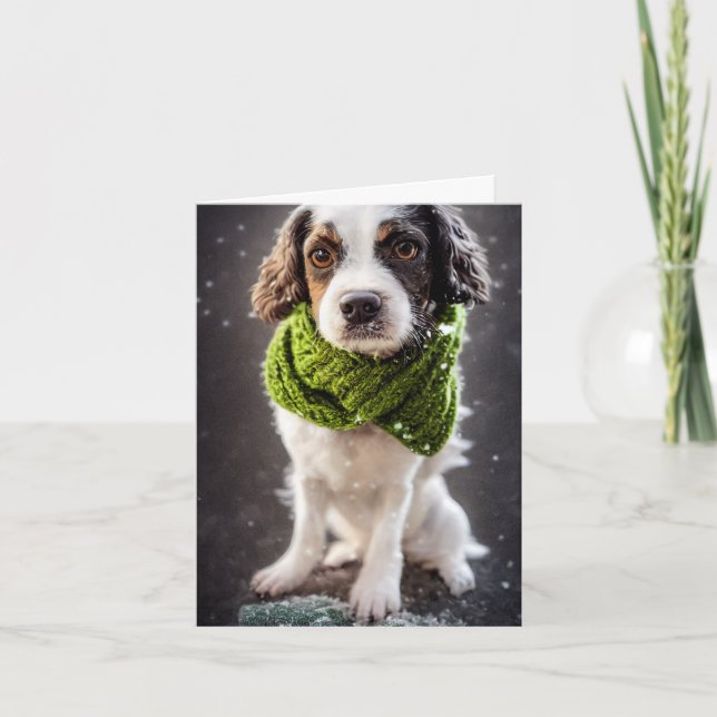Winter Springer Spanisch Welppy Greeting Card Karte (Vorderseite)
