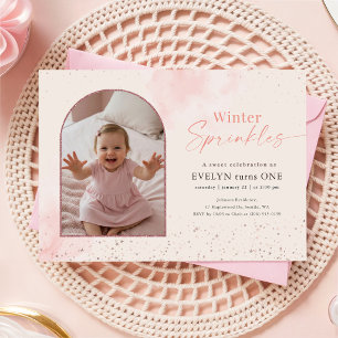 Winter-Sprinkles-Baby-Bogen-Foto zum ersten Geburt Einladung