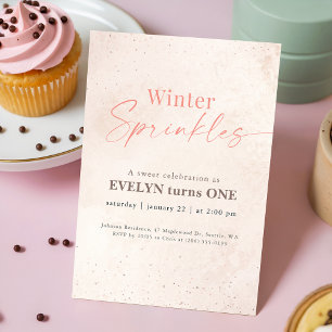 Winter Sprinkles Pink Glitter Baby 1. Geburtstag Einladung