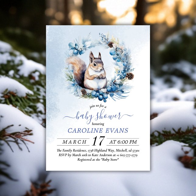Winter Squirrel Watercolor Kinderdusche Einladung (Winter Squirrel Watercolor Baby Shower Invitation)