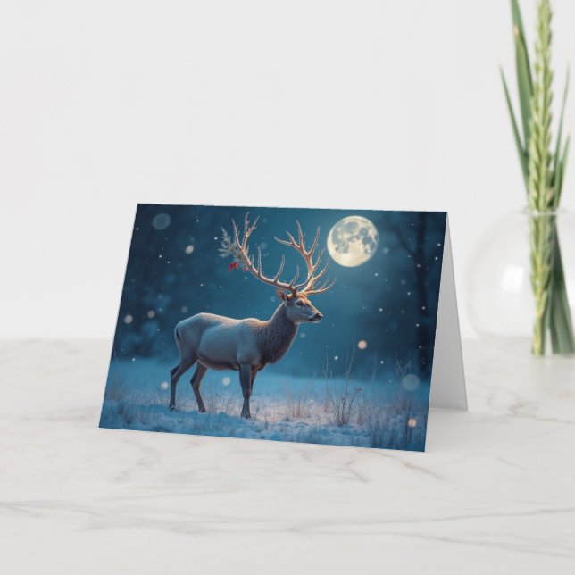 Winter Stag Moonlit Schneehochskarte Karte (Vorderseite)