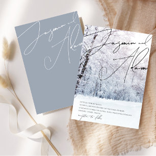 Winter Staubblau Wald Schrift Hochzeit Einladung