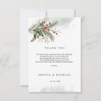 Winter-Stechpalmen-Beeren-Aquarell-Hochzeit-Flat Dankeskarte