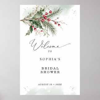 Winter-Stechpalmen-Beeren-Watercolor-Brautparty Poster