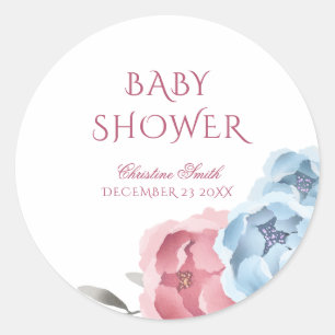 Winter Stork Floral Watercolor Baby Shower Classic Runder Aufkleber
