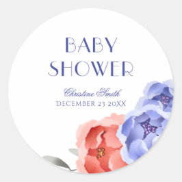 Winter Stork Floral Watercolor Babydusche Runder Aufkleber