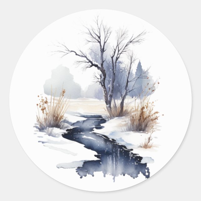 Winter Stream Round Stickers #3 (Vorderseite)