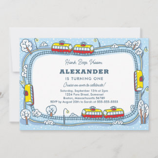 Winter Street Trams Kids Transportation Geburtstag Einladung