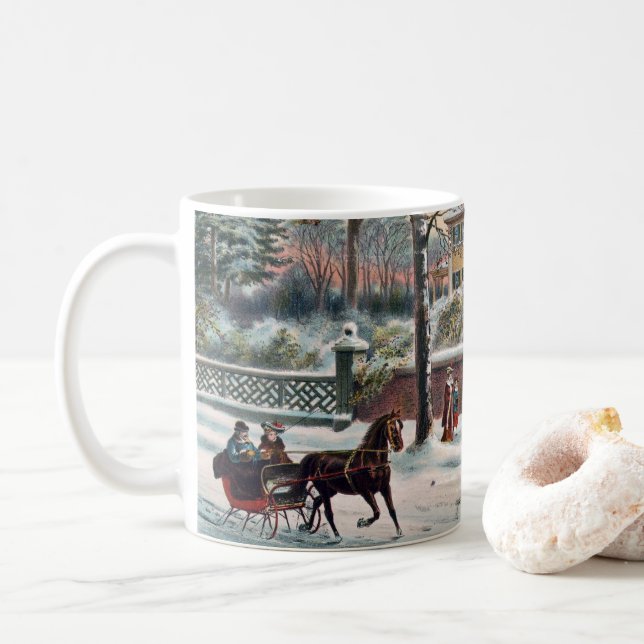 Winter Street Weihnachtsabend Kaffeetasse (Mit Donut)