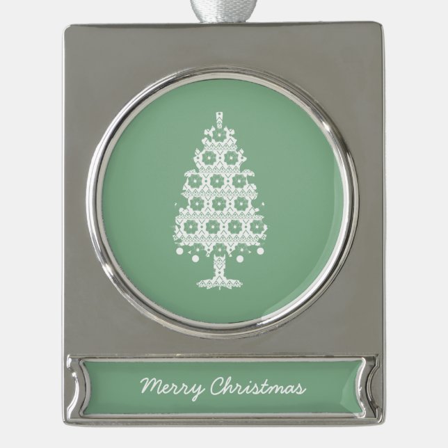 Winter Strick Weihnachtsbaum Banner-Ornament Silber (Vorderseite)