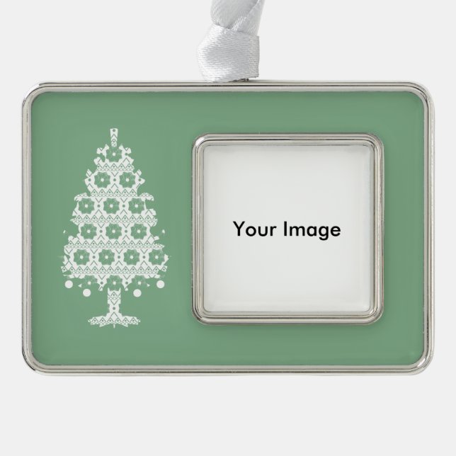 Winter Strick Weihnachtsbaum Rahmen-Ornament Silber (Vorderseite)