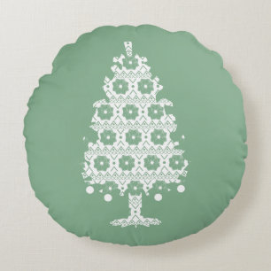 Winter-Strick-Weihnachtsbaum-rundes Kissen