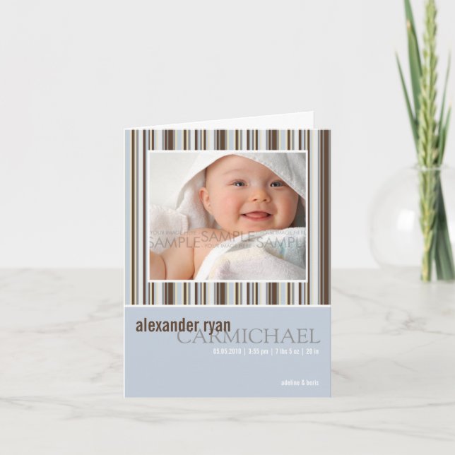 Winter Stripes Blau • Baby-Mitteilung Ankündigung (Vorderseite)