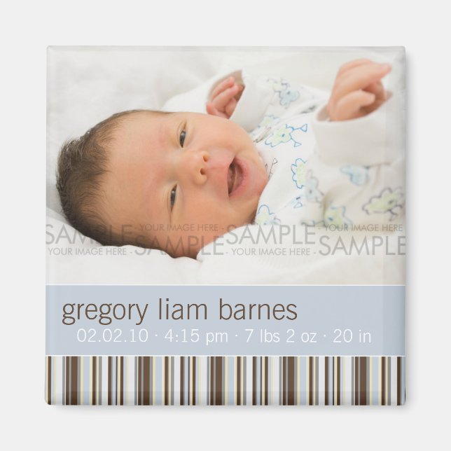 Winter Stripes Blue ・ Baby Ankündigung Magnet (Vorne)