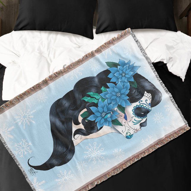 Winter Sugar Skull Blaue Schneeflocken Decke (Von Creator hochgeladen)