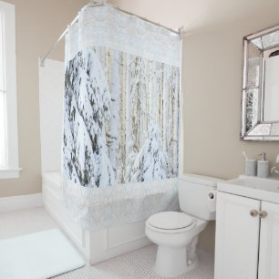 Winter Sun auf weiße Fichte-Pappel-Wald Duschvorhang