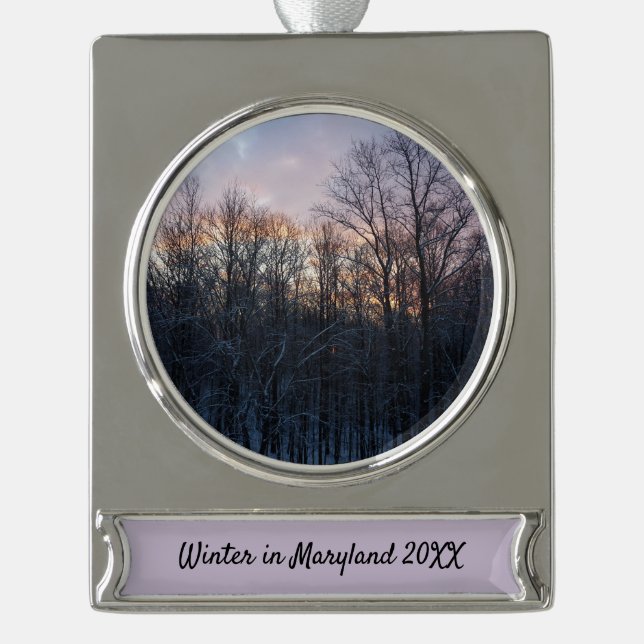 Winter Sunrise I Pastel Natur Landschaft Banner-Ornament Silber (Vorderseite)