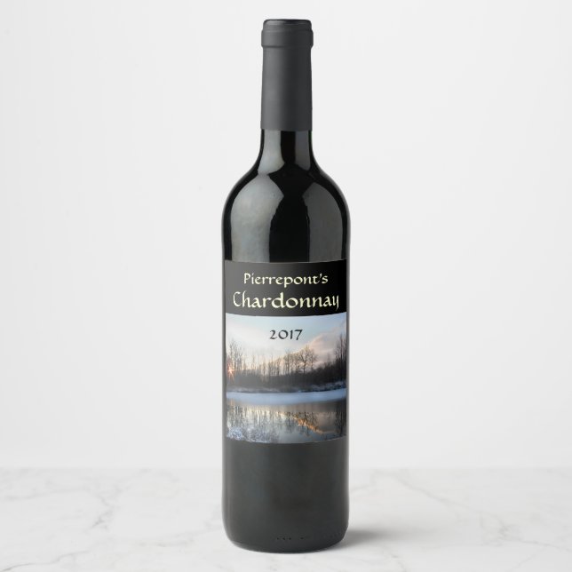 Winter Sunrise Pond White Wine Label Weinetikett (Vorderseite)