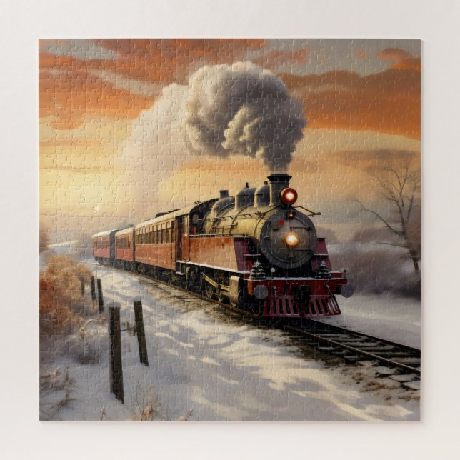 Winter Sunset and Train Puzzle (Vertikal)